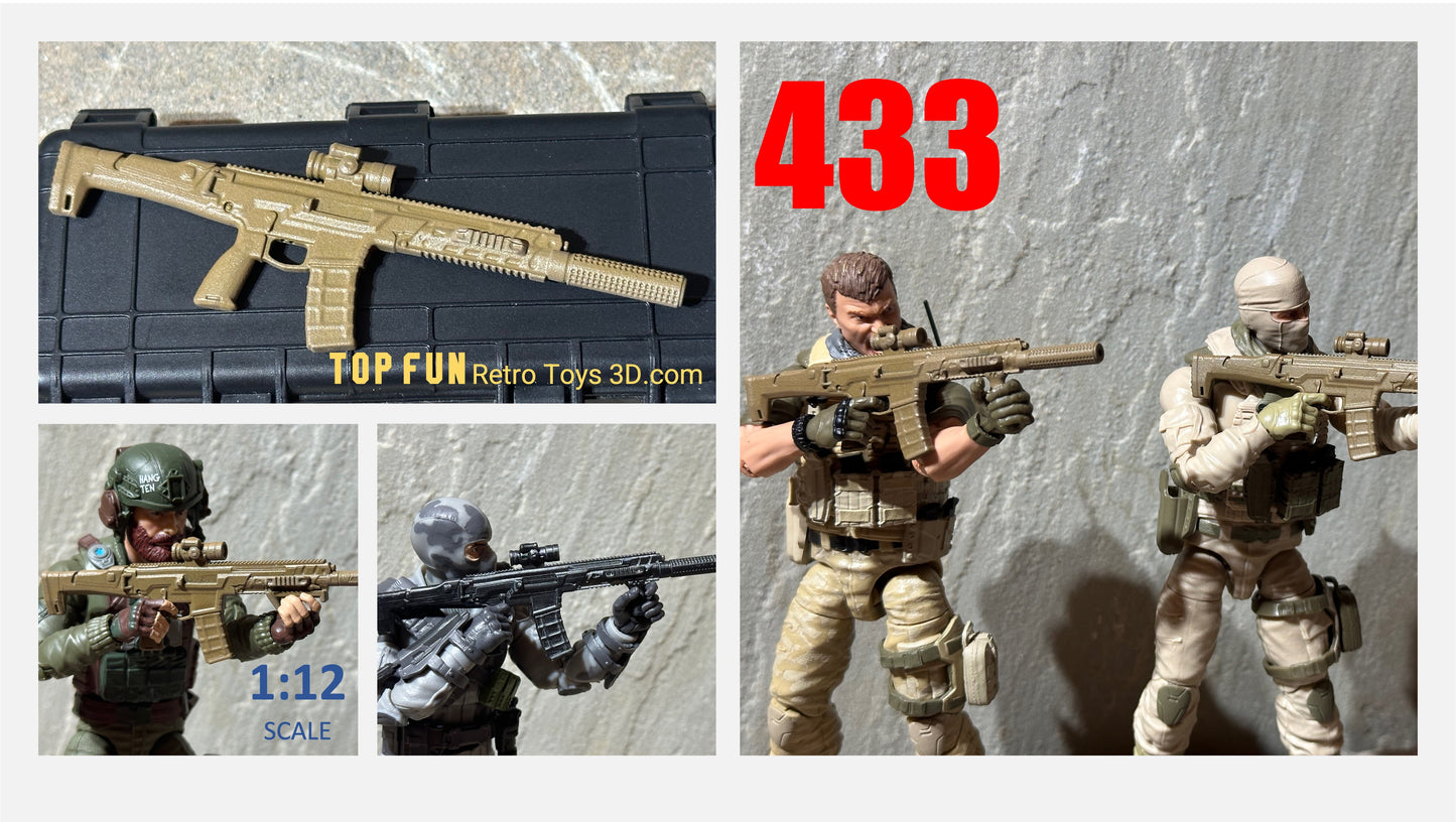 custom gi joe accessories, 1 : 12 scale, custom toy weapons, custom, action figure, gi Joe, classified, gun, valaverse, action force, 1 : 12, 1:12, 1/12, 1 12, 112, weapon, rifle, Gridiron, studios, Call of Duty, hk, hk 433, suppress, optic, hand gun, custom action figures website