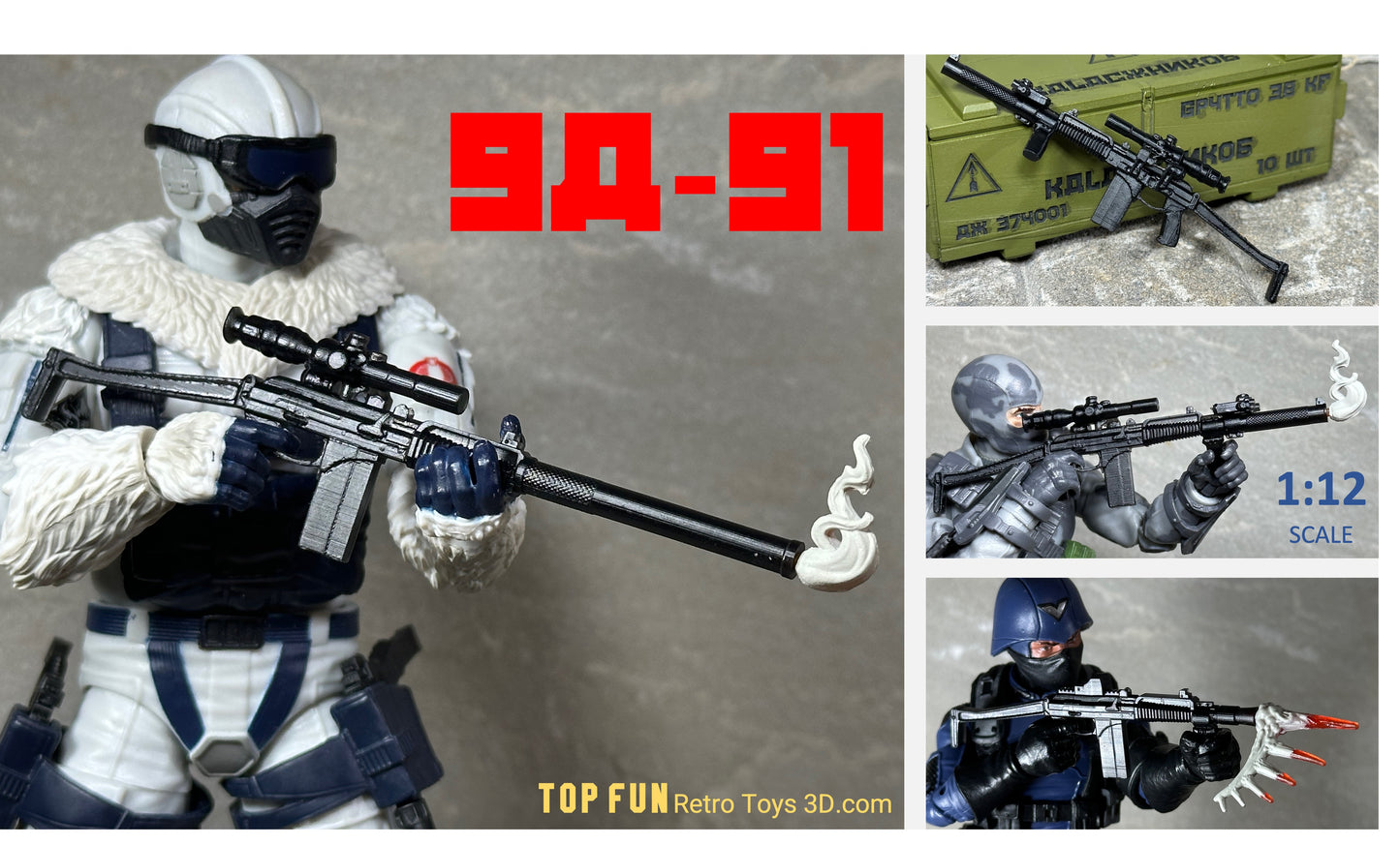 gi Joe classified, accessories, custom, 1:12 scale, action figure, gun, valaverse, action force, weapon, rifle, 9A 91, 9A, 91, Russian, sniper, gridiron, studio