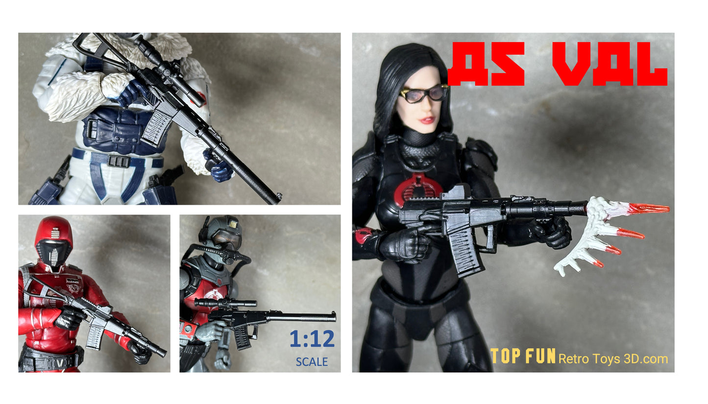 custom accessories, custom gi joe accessories, 1 : 12 scale, gi Joe, classified, gun, valaverse, action force, weapon, rifle, AS VAL, Russian, subsonic, sniper