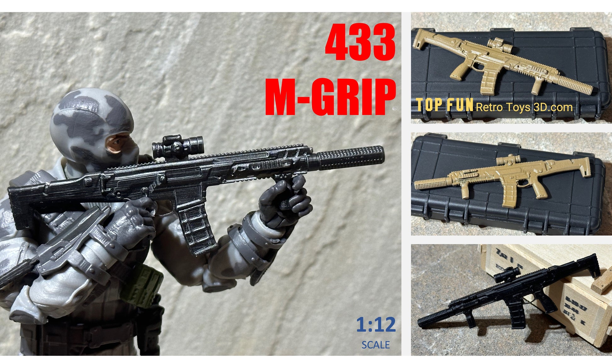 custom gi joe accessories, 1 : 12 scale, custom toy weapons, custom, action figure, gi Joe, classified, gun, valaverse, action force, 1 : 12, 1:12, 1/12, 1 12, 112, weapon, rifle, Gridiron, studios, Call of Duty, hk, hk 433,  suppress, optic, hand gun, custom action figures website