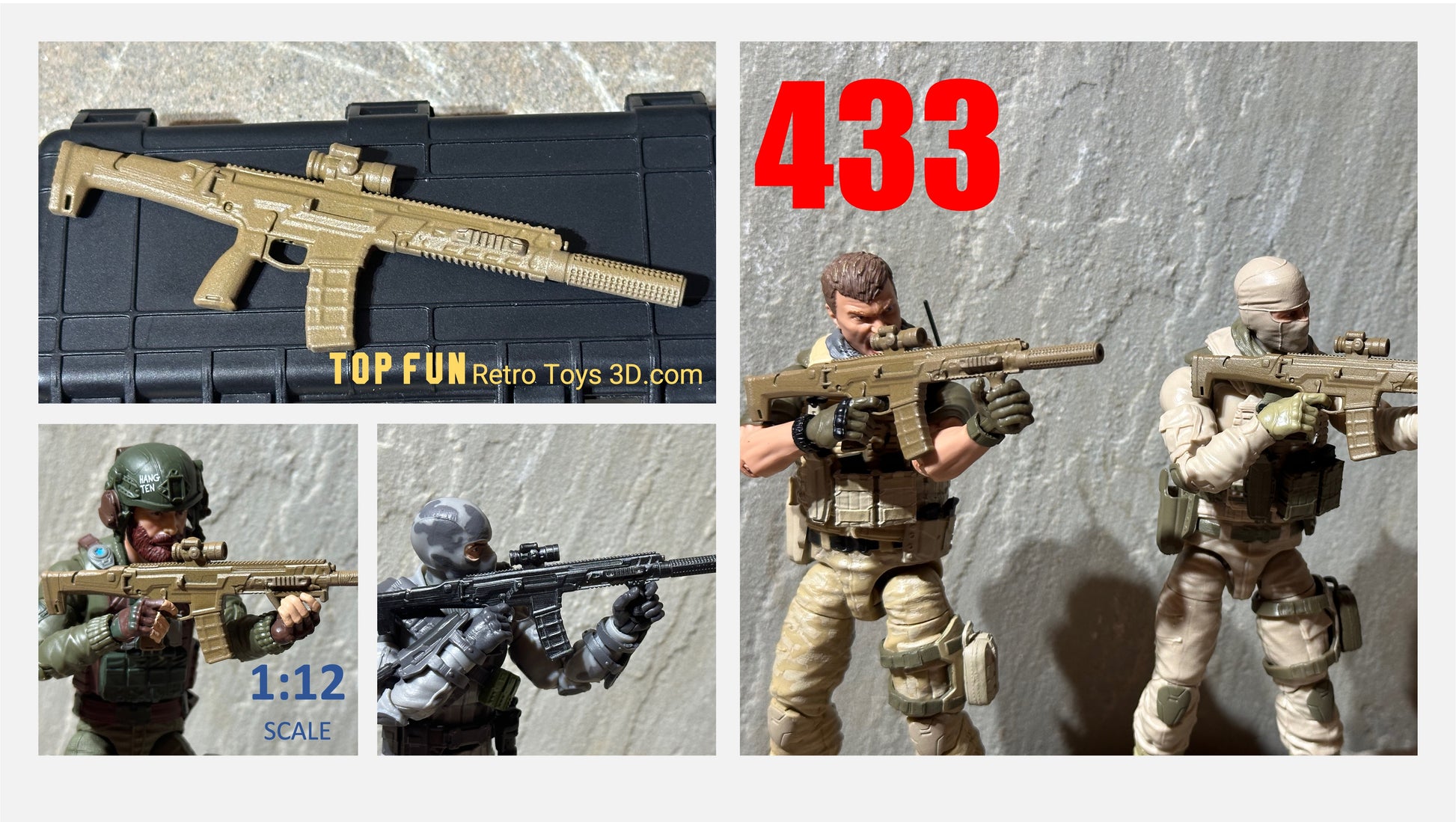 custom gi joe accessories, 1 : 12 scale, custom toy weapons, custom, action figure, gi Joe, classified, gun, valaverse, action force, 1 : 12, 1:12, 1/12, 1 12, 112, weapon, rifle, Gridiron, studios, Call of Duty, hk, hk 433,  suppress, optic, hand gun, custom action figures website