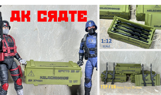 gi joe classified custom accessories, custom gi joe accessories, 1 : 12 scale, custom toy weapons, custom, action figure, gi Joe, classified, gun, valaverse, action force, 1 : 12, 1:12, 1/12, 1 12, 112, weapon, rifle, ak, ak-47, 47, ak47, crate, Russia, soviet, crate of ak, ak crate