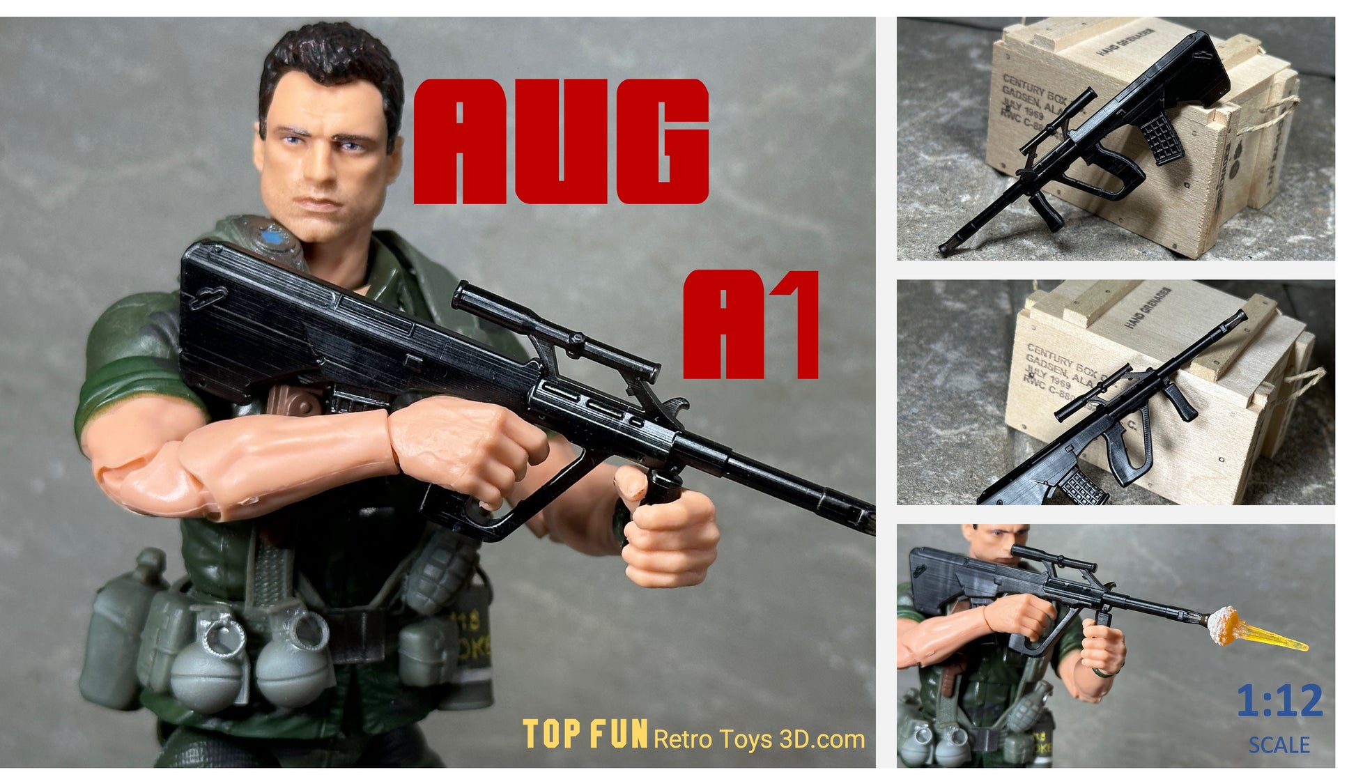 Custom action figure, custom gi joe accessories, 1 : 12 scale, custom toy weapons, custom gi joe guns, custom action figure accessories, personalized action figure, gi joe classified custom accessories, custom gi joe figure, make your own action figure, custom action figure maker, custom made action figure, custom action figures for sale, custom action figures website, gridiron, grid iron, studio, gi joe accessories, custom gi joe guns, grid iron, studio, 
Steyr, AUG, a1, 9MM, A3 STEYR AUG,