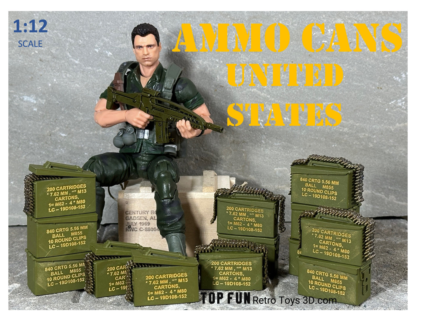 Custom action figure, custom gi joe accessories, 1 : 12 scale, custom toy weapons, custom gi joe guns, custom action figure accessories, personalized action figure, gi joe classified custom accessories, custom gi joe figure, make your own action figure, custom action figure maker, custom made action figure, custom action figures for sale, custom action figures website, gridiron, grid iron, studio, Ammo can, ammo, 50 cal, 556, 30 cal, diorama, ammunition, belt, realistic, m855