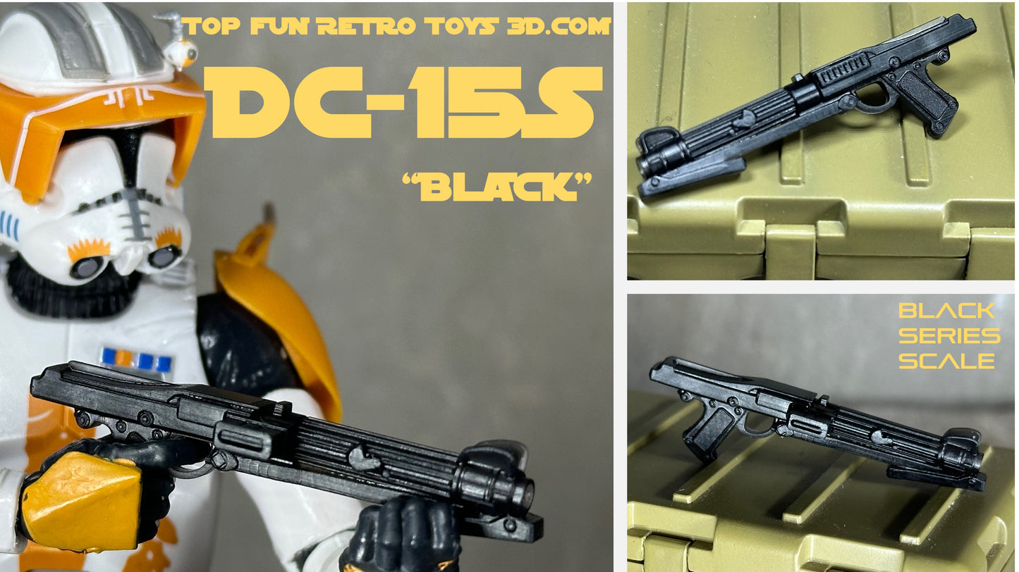 star wars black series custom accessories, custom star wars accessories, star wars black series weapon, star wars black series gun, blaster, 1 : 12 scale, custom toy weapons, custom, action figure, gun, e-11, e11, storm trooper blaster, rebel blaster, DH-17, boba fett blaster, ee3, ee-3, ESB, ROTJ, clone blaster, DC15, DC-15, DC-15a, heavy blaster, laser effect, blast effect, bolt, laser, light