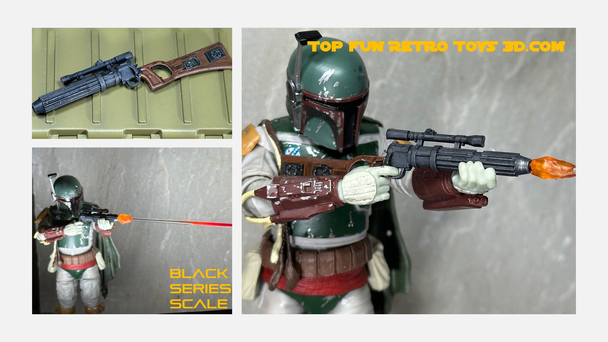 star wars black series custom accessories, custom star wars accessories, star wars black series weapon, star wars black series gun, blaster, 1 : 12 scale, custom toy weapons, custom, action figure, gun, e-11, e11, storm trooper blaster, rebel blaster, DH-17, boba fett blaster, ee3, ee-3, ESB, ROTJ, clone blaster, DC15, DC-15, DC-15a, heavy blaster, laser effect, blast effect, bolt, laser, light