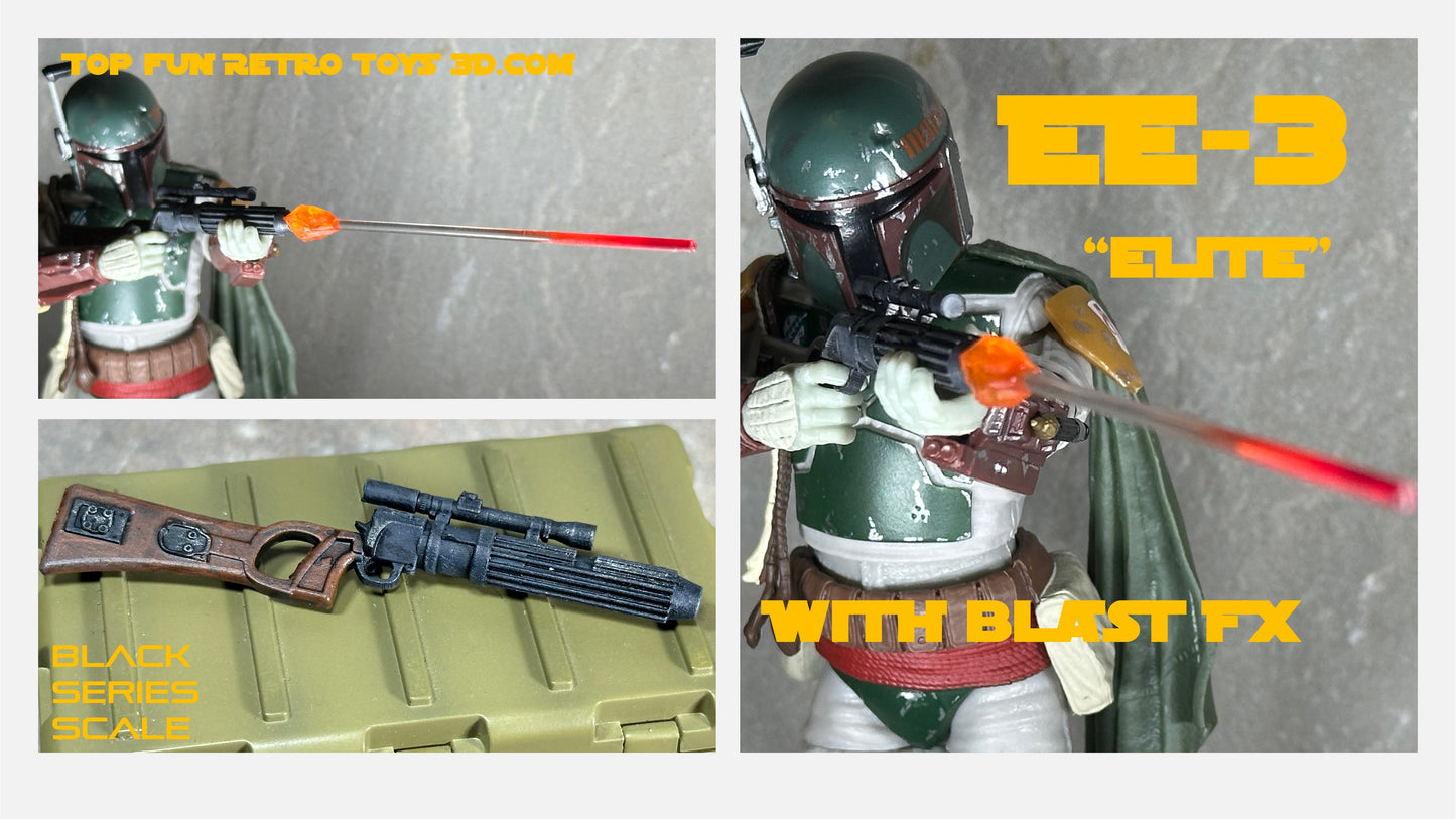 star wars black series custom accessories, custom star wars accessories, star wars black series weapon, star wars black series gun, blaster, 1 : 12 scale, custom toy weapons, custom, action figure, gun, e-11, e11, storm trooper blaster, rebel blaster, DH-17, boba fett blaster, ee3, ee-3, ESB, ROTJ, clone blaster, DC15, DC-15, DC-15a, heavy blaster, laser effect, blast effect, bolt, laser, light