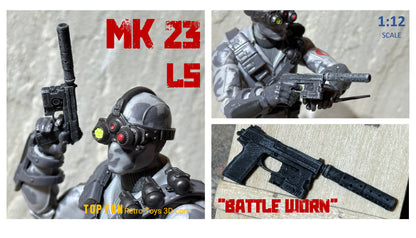 custom gi joe accessories, 1 : 12 scale, custom toy weapons, tactical, action figure, gi Joe, classified, gun, valaverse, action force, 1 : 12, 1:12, 1/12, 1 12, 112, weapon, rifle, pistol Gridiron, studios, Call of Duty, glock, HK, mk 23, usp,sig, pistol, suppress, optic, hand gun, gi joe classified custom accessories