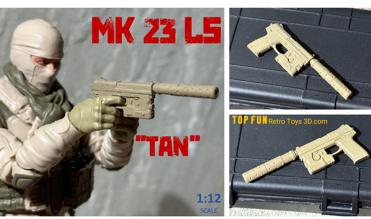 custom gi joe accessories, 1 : 12 scale, custom toy weapons, tactical, action figure, gi Joe, classified, gun, valaverse, action force, 1 : 12, 1:12, 1/12, 1 12, 112, weapon, rifle, pistol Gridiron, studios, Call of Duty, glock, HK, mk 23, usp,sig, pistol, suppress, optic, hand gun, gi joe classified custom accessories