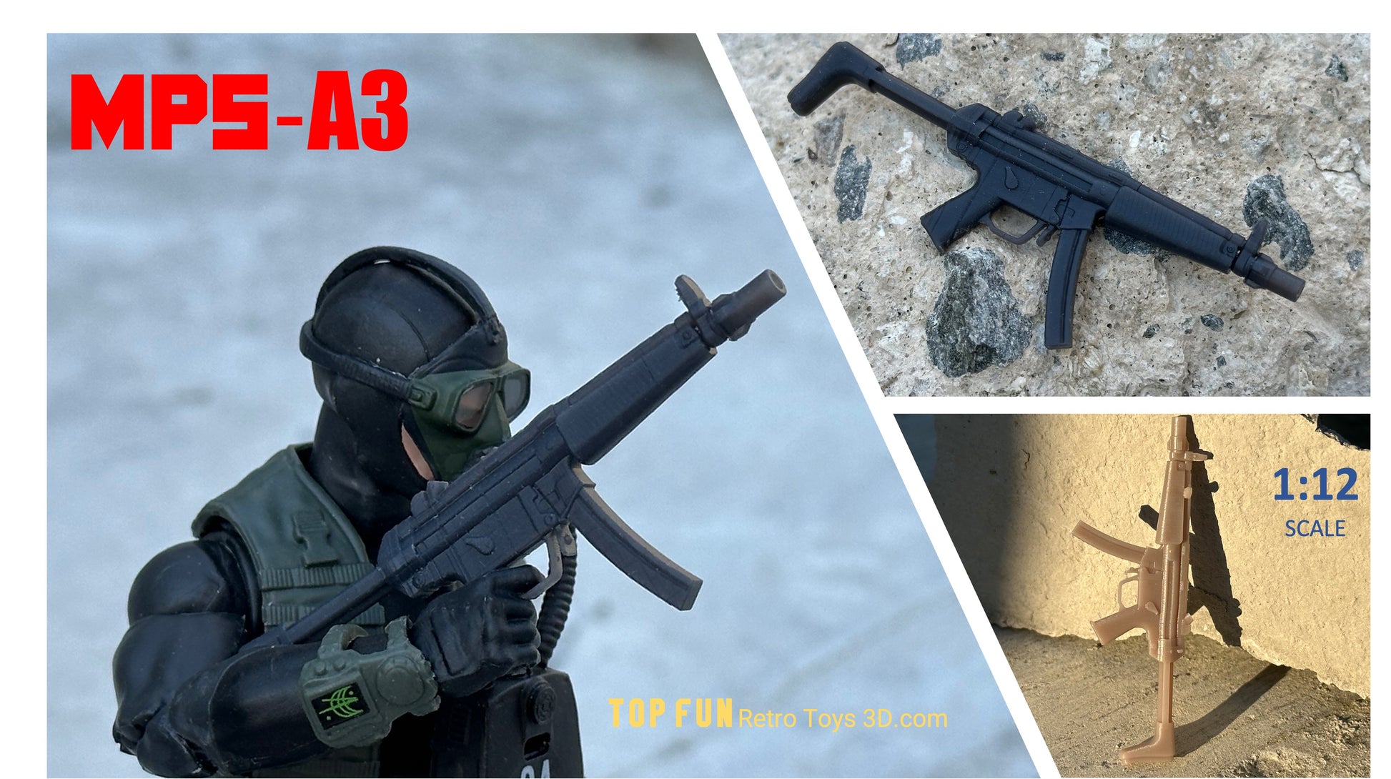 custom, action figure, gi Joe, classified, gun, gi joe classified series, valaverse, action force, 1:12, 1:12 scale, 1/12, 1/12 scale, weapon, rifle, Marvel Legends, Gridiron, Gridiron studios, Call of Duty, HK, MP7, a1, DEVGRU, seal team, 6, smg, sub, machine, gun, mp5, a1, a2, a3, sd, mp5sd