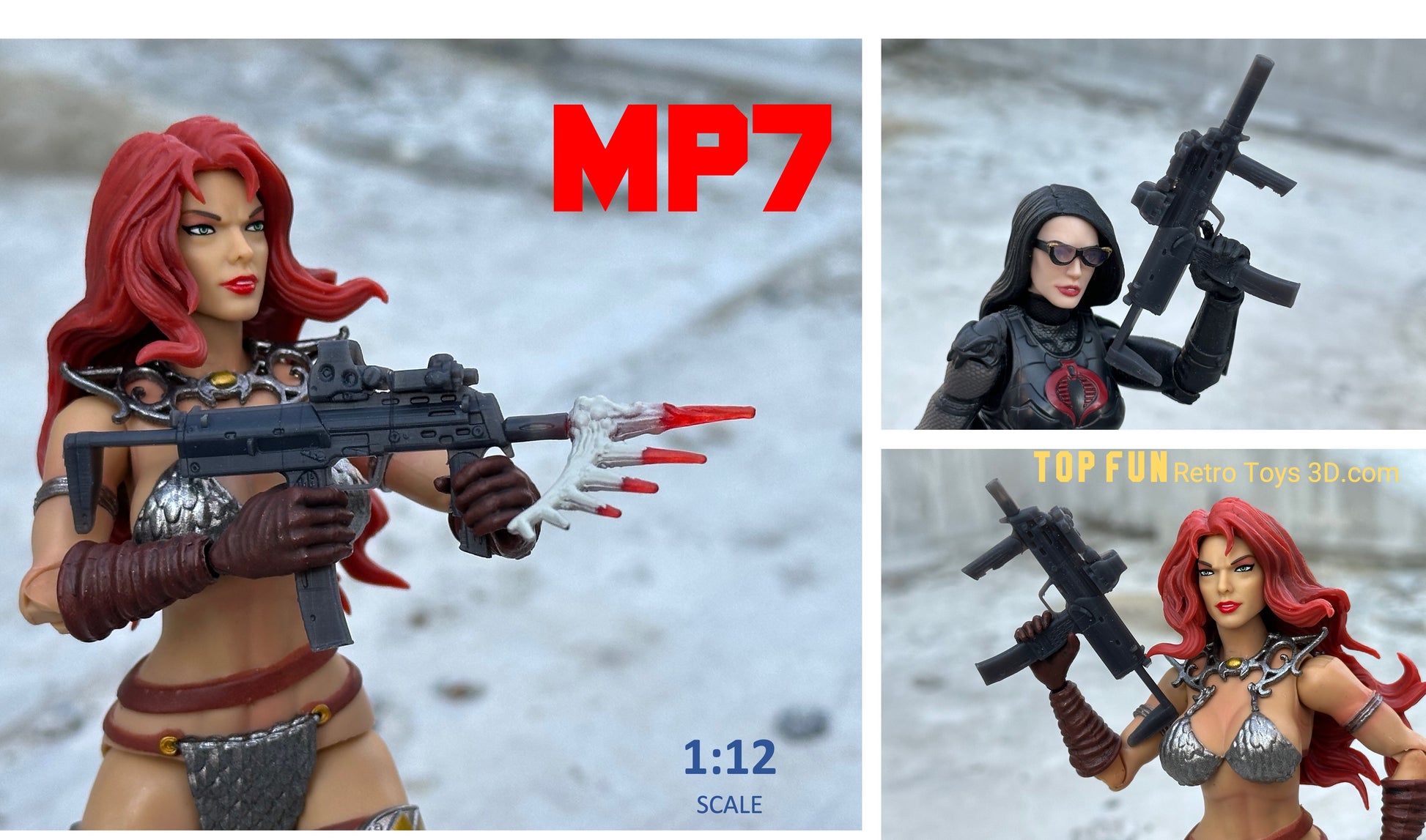 custom, action figure, gi Joe, classified, gun, gi joe classified series, valaverse, action force, 1:12, 1:12 scale, 1/12, 1/12 scale, weapon, rifle, Marvel Legends, Gridiron, Gridiron studios, Call of Duty, HK, MP7, a1, DEVGRU, seal team, 6, smg, sub, machine, gun, red, sonya, red sonya, baroness