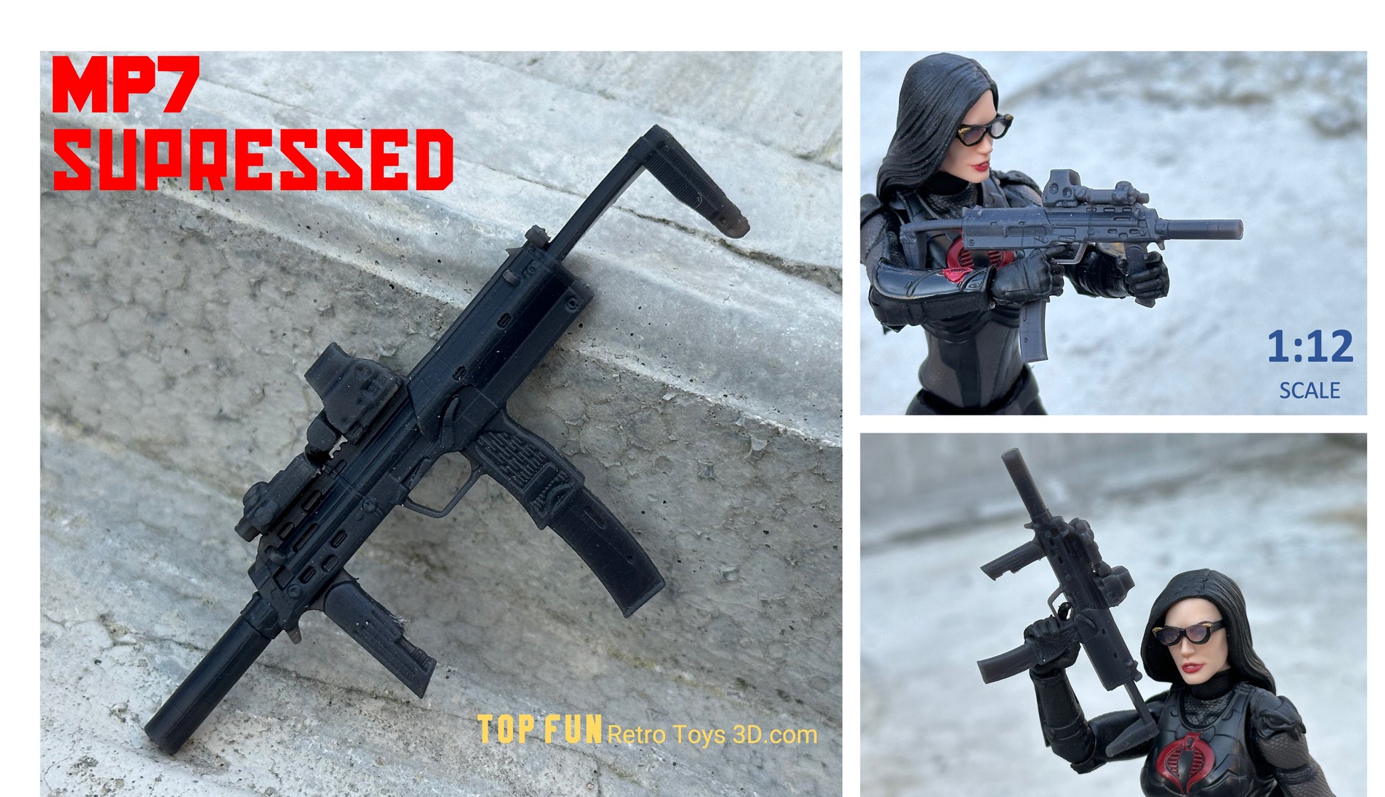 custom, action figure, gi Joe, classified, gun, gi joe classified series, valaverse, action force, 1:12, 1:12 scale, 1/12, 1/12 scale, weapon, rifle, Marvel Legends, Gridiron, Gridiron studios, Call of Duty, HK, MP7, a1, DEVGRU, seal team, 6, smg, sub, machine, gun, red, sonya, red sonya, baroness